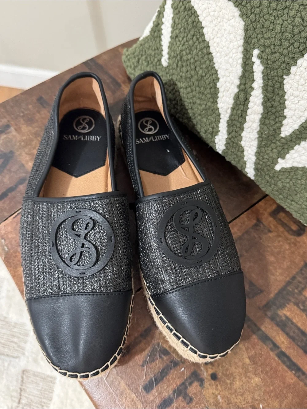 Sam & Libby Black Espadrille Slip-On Flats Size 10